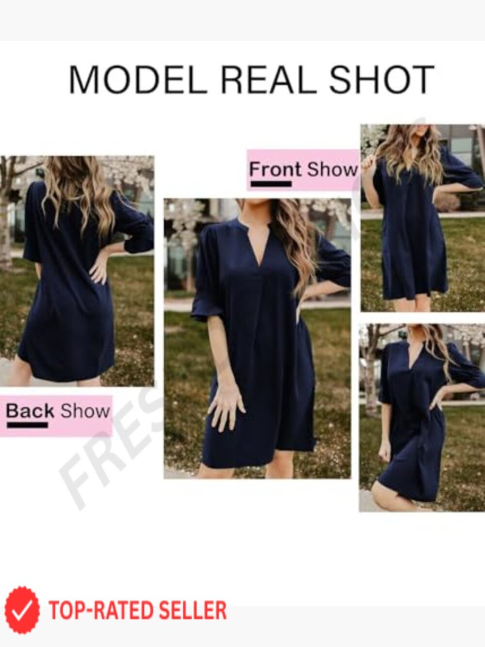 V-Neck Ruffled Sleeve Shift Dress Lightweight Polyester Casual Summer Chic - Picture 5 of 7